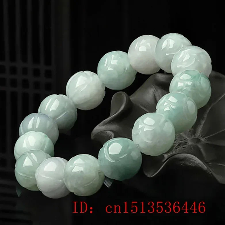 Burmese Jade Lotus 8-13mm Beads Bracelets White Natural Man Amulet Men Gemstone Charms Emerald Fashion Jewelry Carved Jadeite 260520