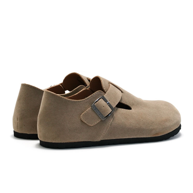 RUIZUSTOCK Women Fashion Khaki Suede Closed Toe Mule Shoes Adjustable Buckle Flat Casual Clogs - view 5