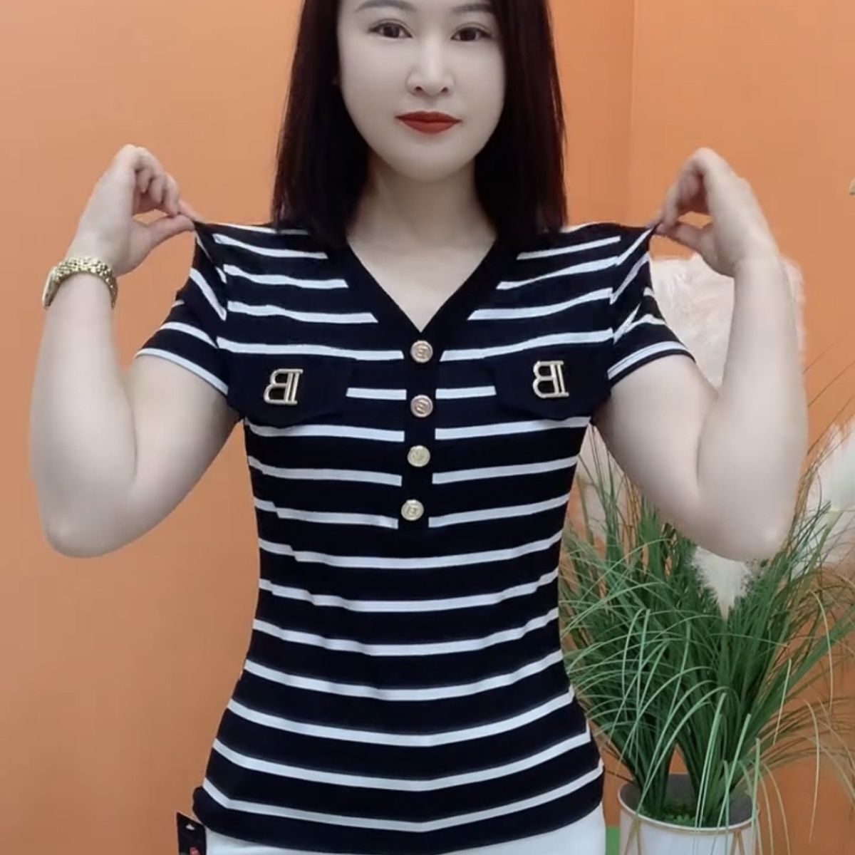 Striped Oversized Fit Size 2026 Plus Summer Loose Lightweight Versatile Breathable Trendy Designer T Shirt for Women Short Sleeve Soft Casual Urban Fa - view 6