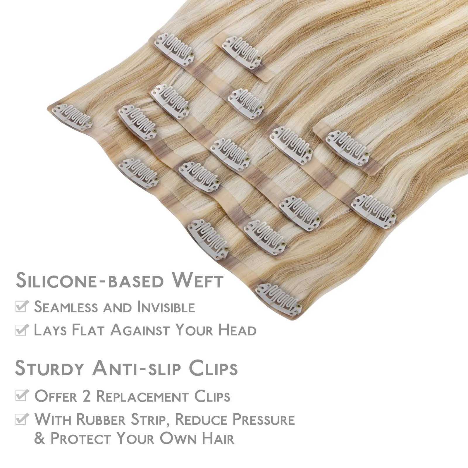 Seamless Clip In Hair Extensions Human Hair Invisible PU Tape In Remy Hair Extensions Ombre Blonde Color Skin Weft 7Pcs 150g C260521 - view 4
