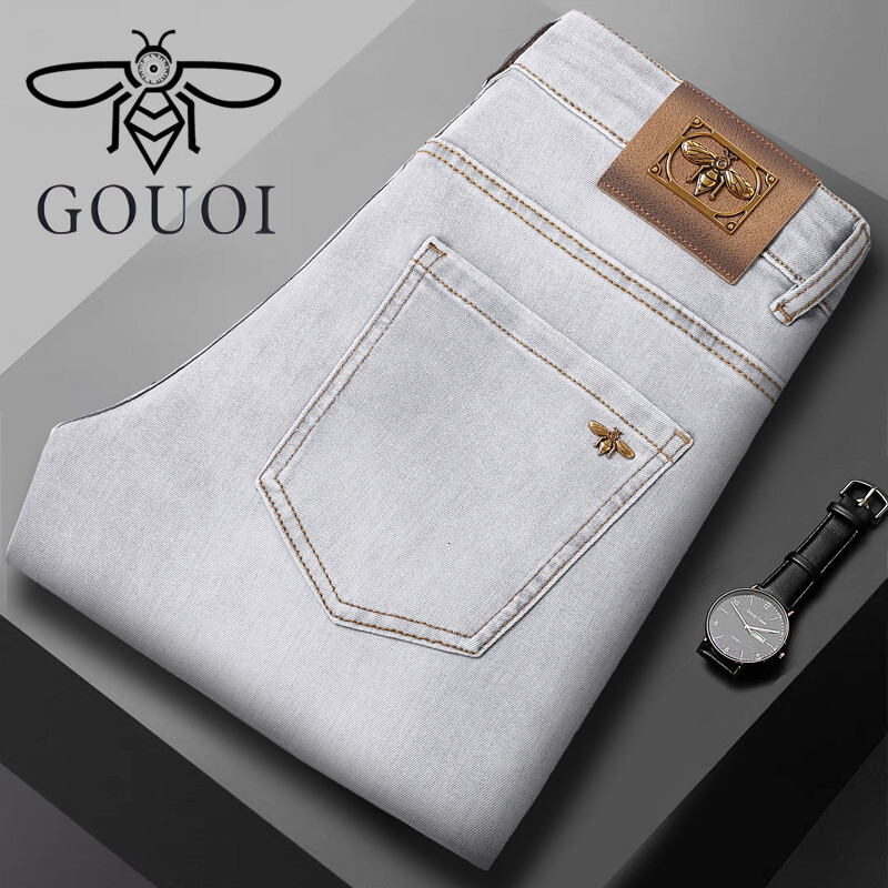 Designer luxury jeans Little Bee Men s Jeans Spring Summer High End Stretch Slim Fit Skinny Pants Light Luxury Blue Outdoor clothing pencil pants
