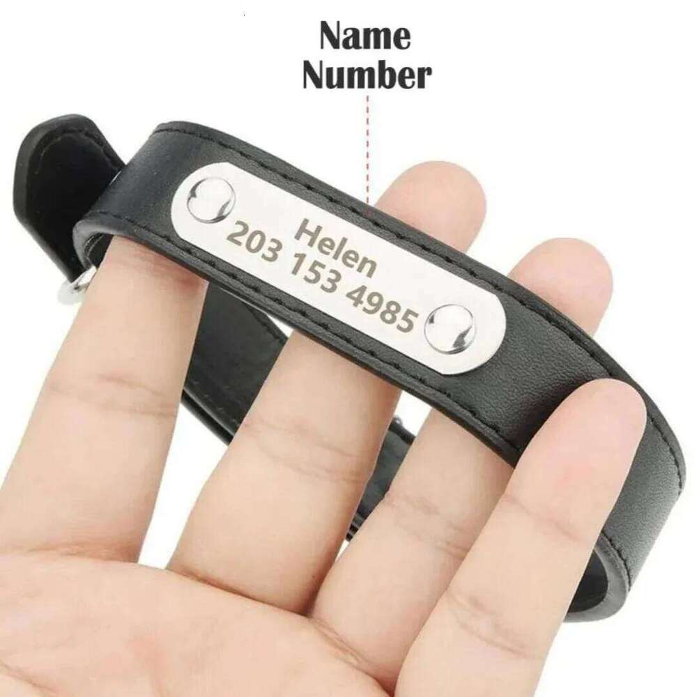 Personalized Name Carved Dog ID Tag Anti-lost Solid PU Leather Collar For Small Medium Large Dogs Puppy Cat Pet Supplies 26W0521