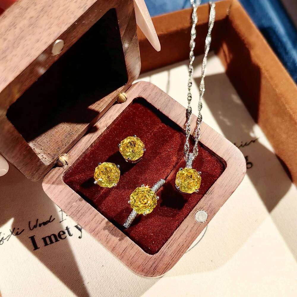 Jewelry Set Luxury Earrings Ring and Necklace Classic 925 Silver Octagonal Rose Cut Brilliant Carbon Diamond Set Anniversary Elegant Jewelry Gift for 