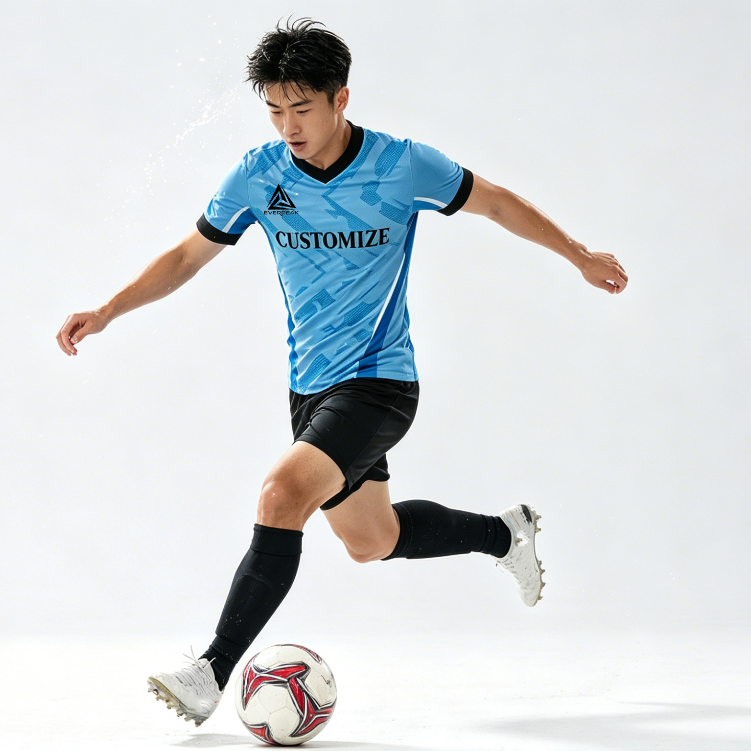 Custom Soccer Jersey Set Men V-Neck with Black Trim Football Uniform with Shorts Breathable Fabric Customizable Team Name Number Logo for Matches - view 6