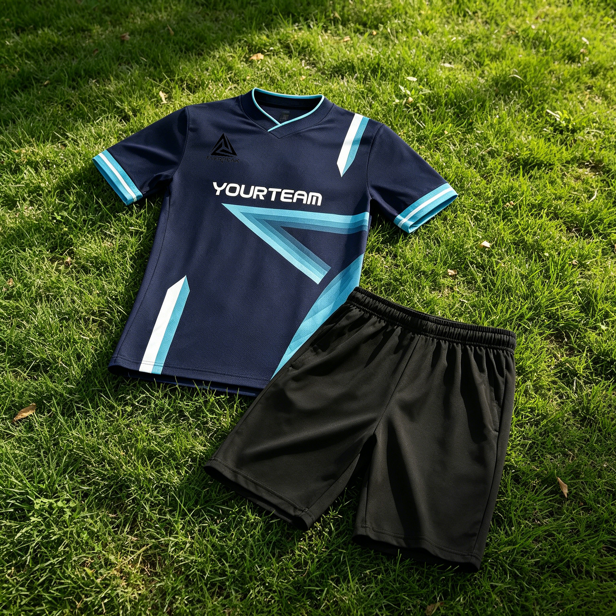 Custom Geometric Line Soccer Jersey Set Men Quick Dry Football Uniform with Shorts Customizable Team Name Number Logo for Sports - view 4