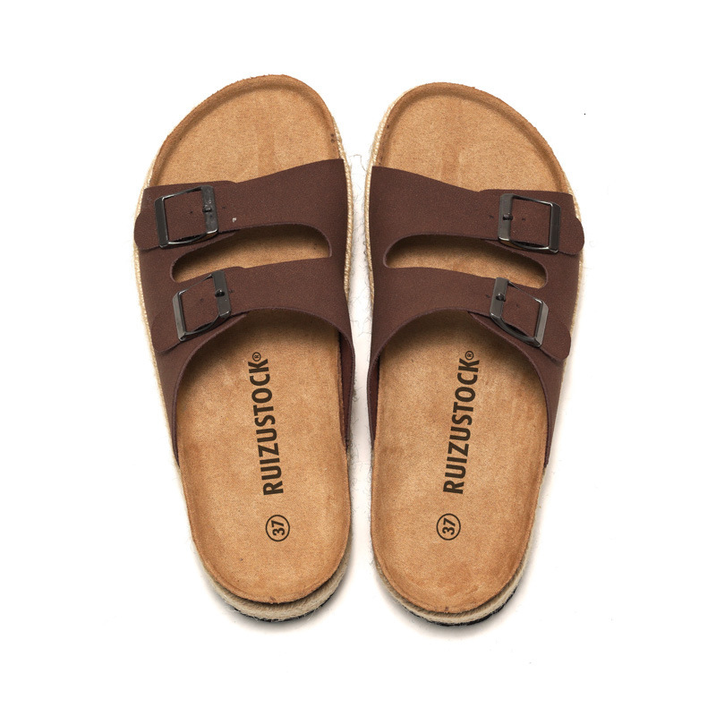 RUIZUSTOCK Women Fashion Khaki Platform Slide Sandals Suede Double Buckle Espadrille Flat Shoes - view 6