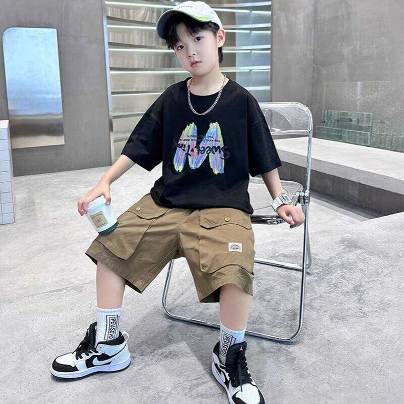 Summer Boys Clothing Set Fashion Short Sleeve Letter T-shirt Shorts 2Pcs For 4-12 Years Kids Tracksuits Teenager Casual Outfits 26Y0521