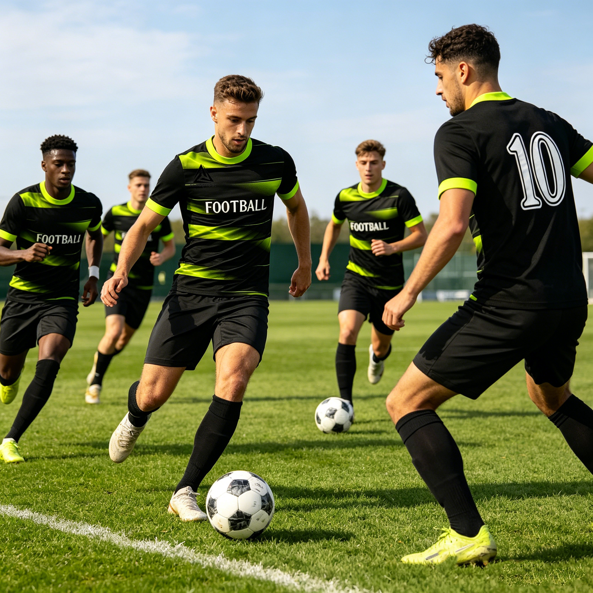 Custom Gradient Stripe Soccer Jersey Set Men Quick Dry Football Uniform with Shorts Customizable Team Name Number Logo for Sports - view 3