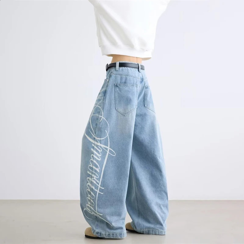 Autumn Mens Letter Printed Straight-Leg Baggy Jeans Hip Hop Fashion Washed Denim Pantalones American Retro Y2K Streetwear Jean 260518