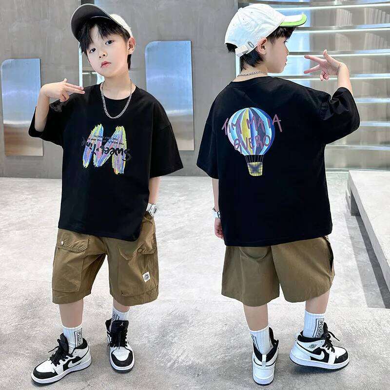 Summer Boys Clothing Set Fashion Short Sleeve Letter T-shirt Shorts 2Pcs For 4-12 Years Kids Tracksuits Teenager Casual Outfits 26Y0521
