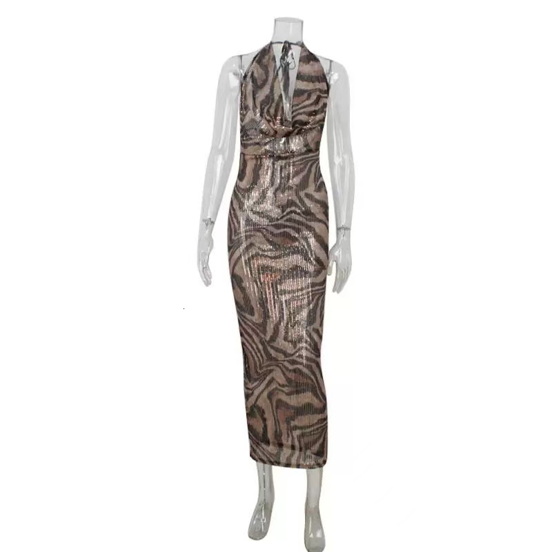 Designer Sleeveless Dress Deep V Leopard Pattern High Waist Slimming Tight Dress Elegant Evening Dress Women's Slimming High Quality Strap New St