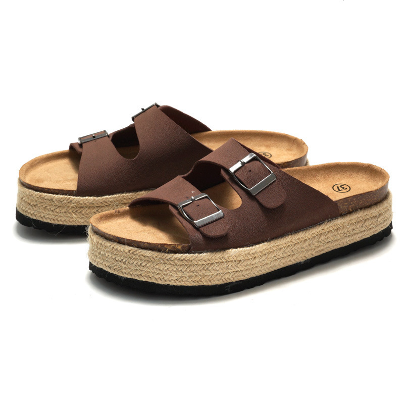 RUIZUSTOCK Women Fashion Khaki Platform Slide Sandals Suede Double Buckle Espadrille Flat Shoes