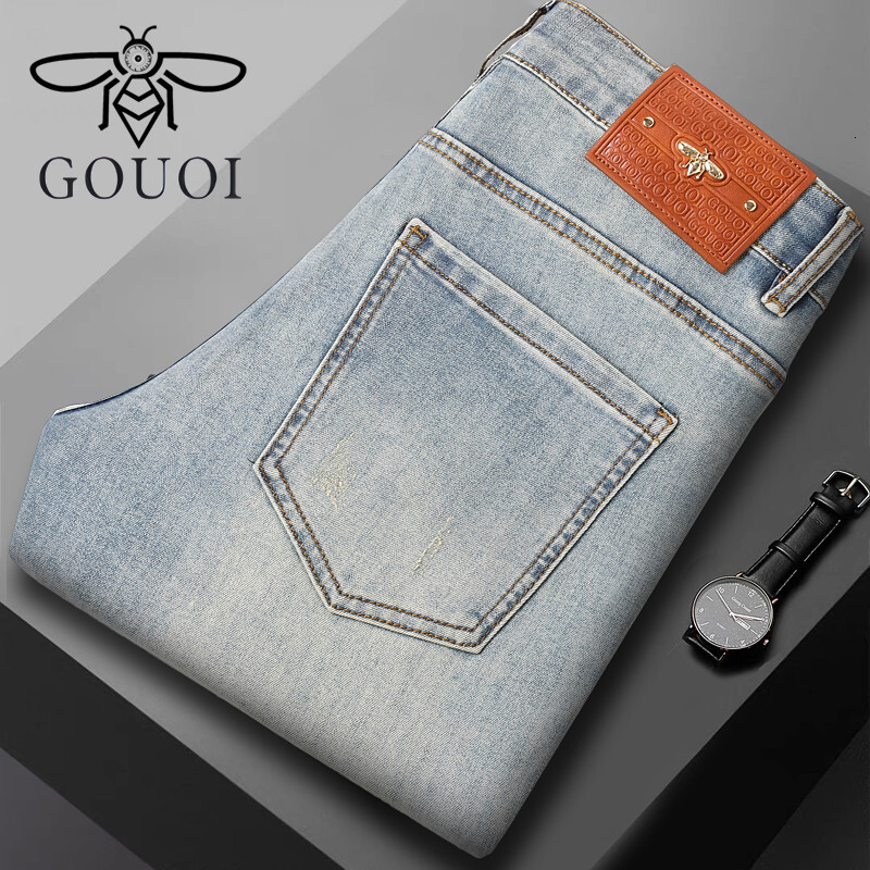 Designer luxury jeans Little Bee Men s Jeans Spring Summer High End Stretch Slim Fit Skinny Pants Light Luxury Blue Outdoor clothing pencil pants