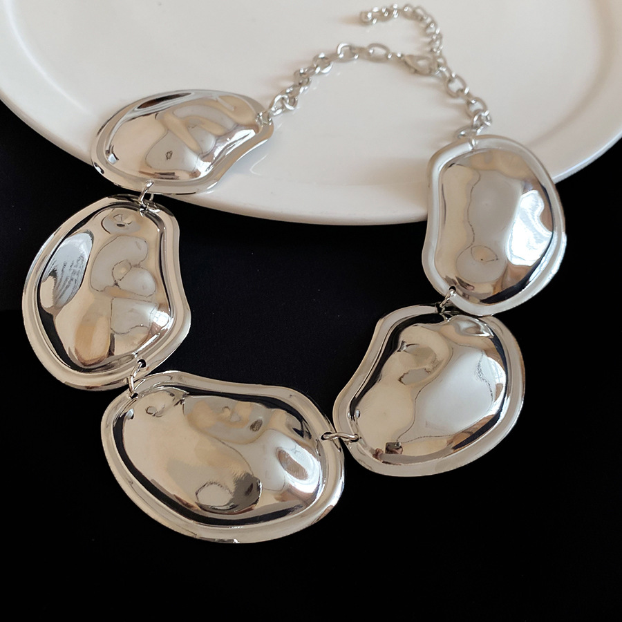 European American cross-border silver needle metal oval earrings, fashionable and simple, versatile collarbone chain, unique design niche jewelry for  - view 7