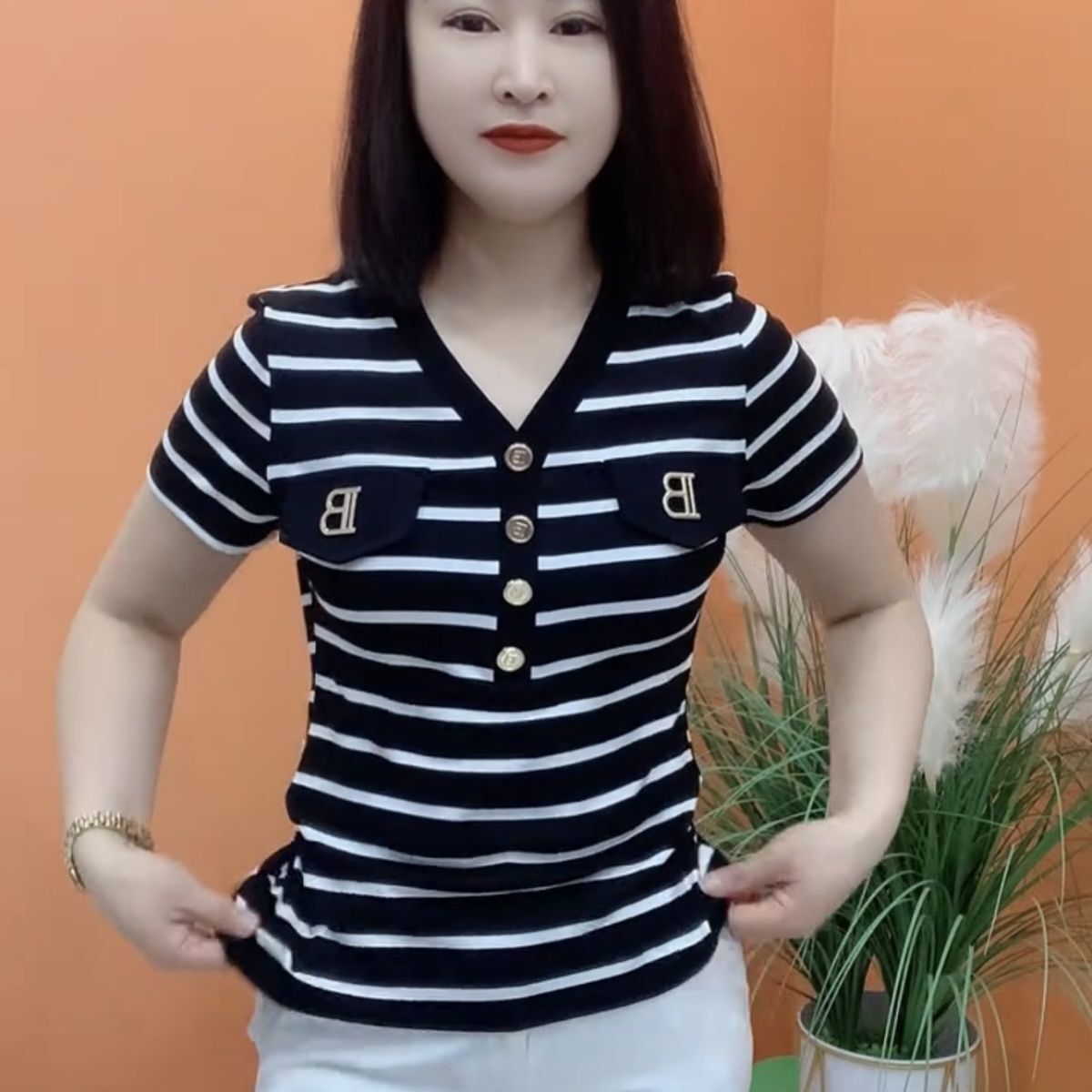 Striped Oversized Fit Size 2026 Plus Summer Loose Lightweight Versatile Breathable Trendy Designer T Shirt for Women Short Sleeve Soft Casual Urban Fa - view 5