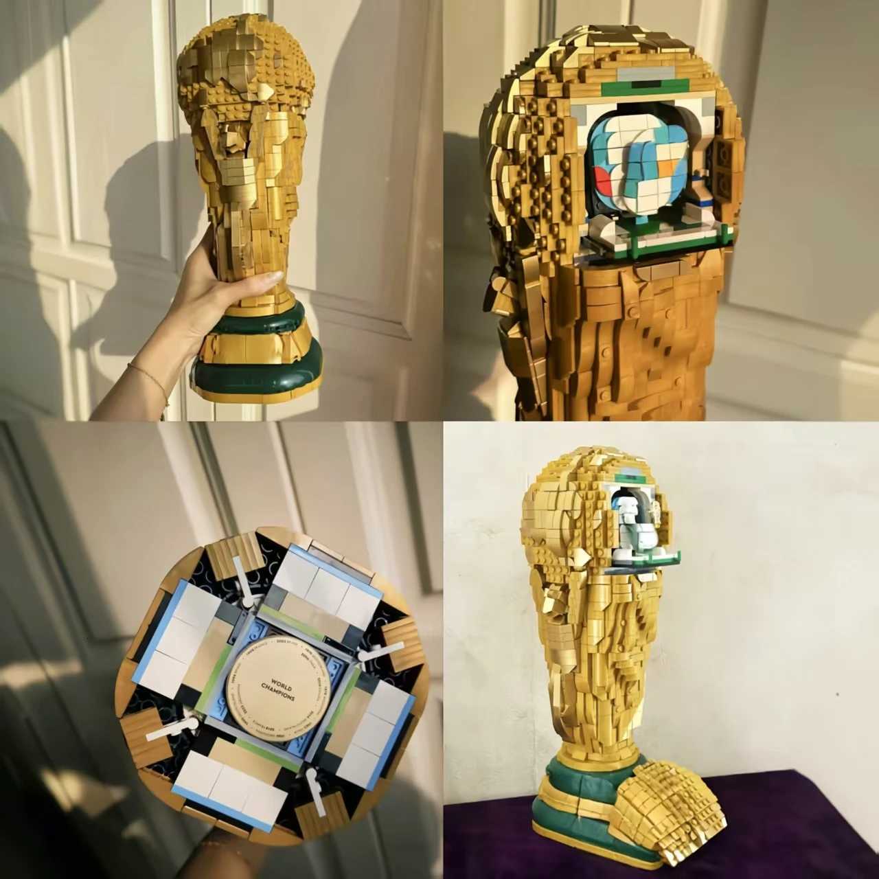 New 2842pcs Golden Football Champion Trophy Souvenir Cup Trophy Replica 43020 Desktop Decor Building Block Toy For Birthday GiftT260521
