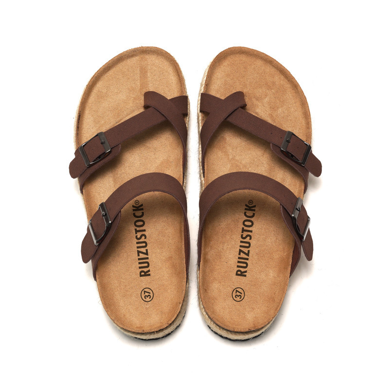 RUIZUSTOCK Women Fashion Brown Platform Thong Sandals PU Leather Espadrille Wedge Flip Flops - view 6