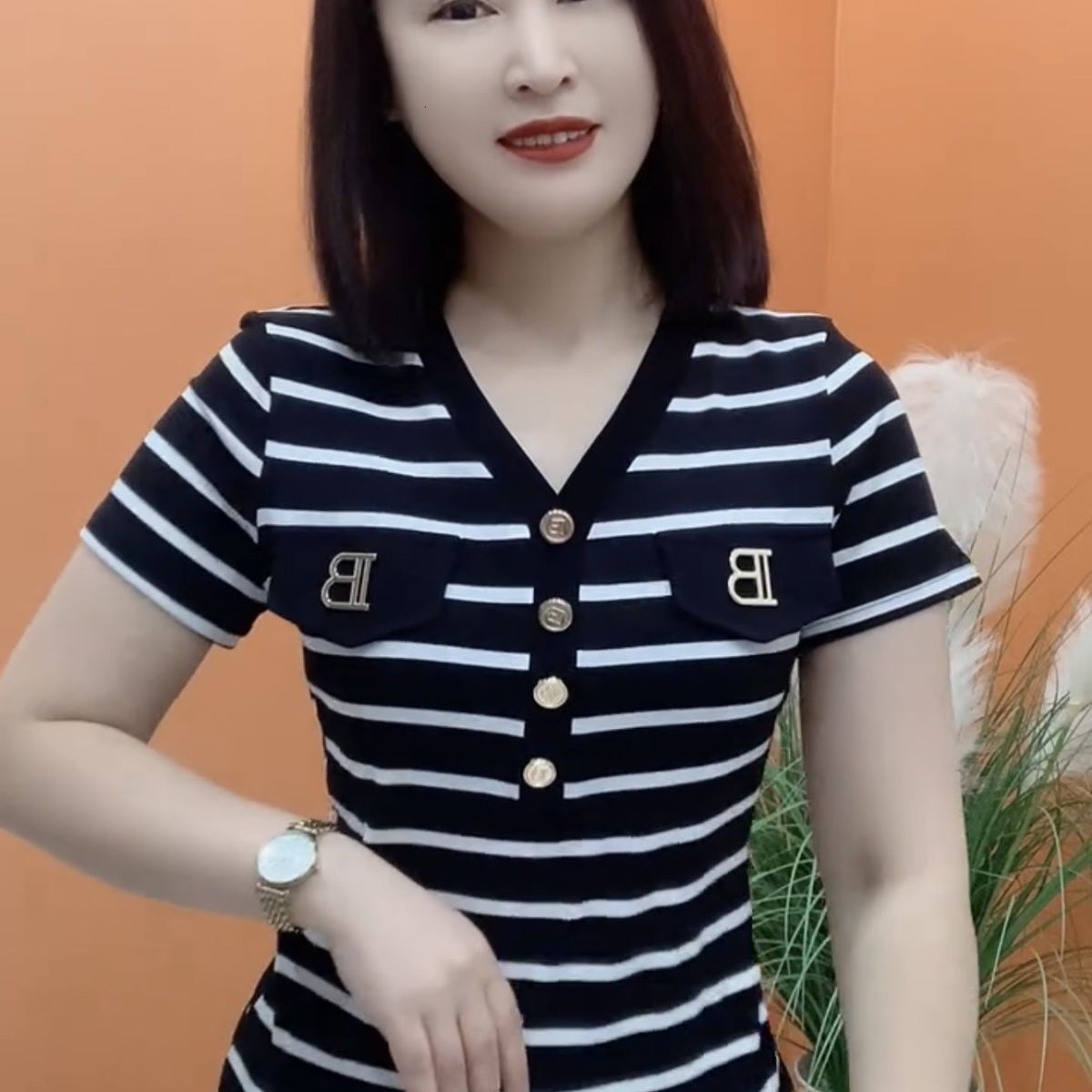 Striped Oversized Fit Size 2026 Plus Summer Loose Lightweight Versatile Breathable Trendy Designer T Shirt for Women Short Sleeve Soft Casual Urban Fa - view 7