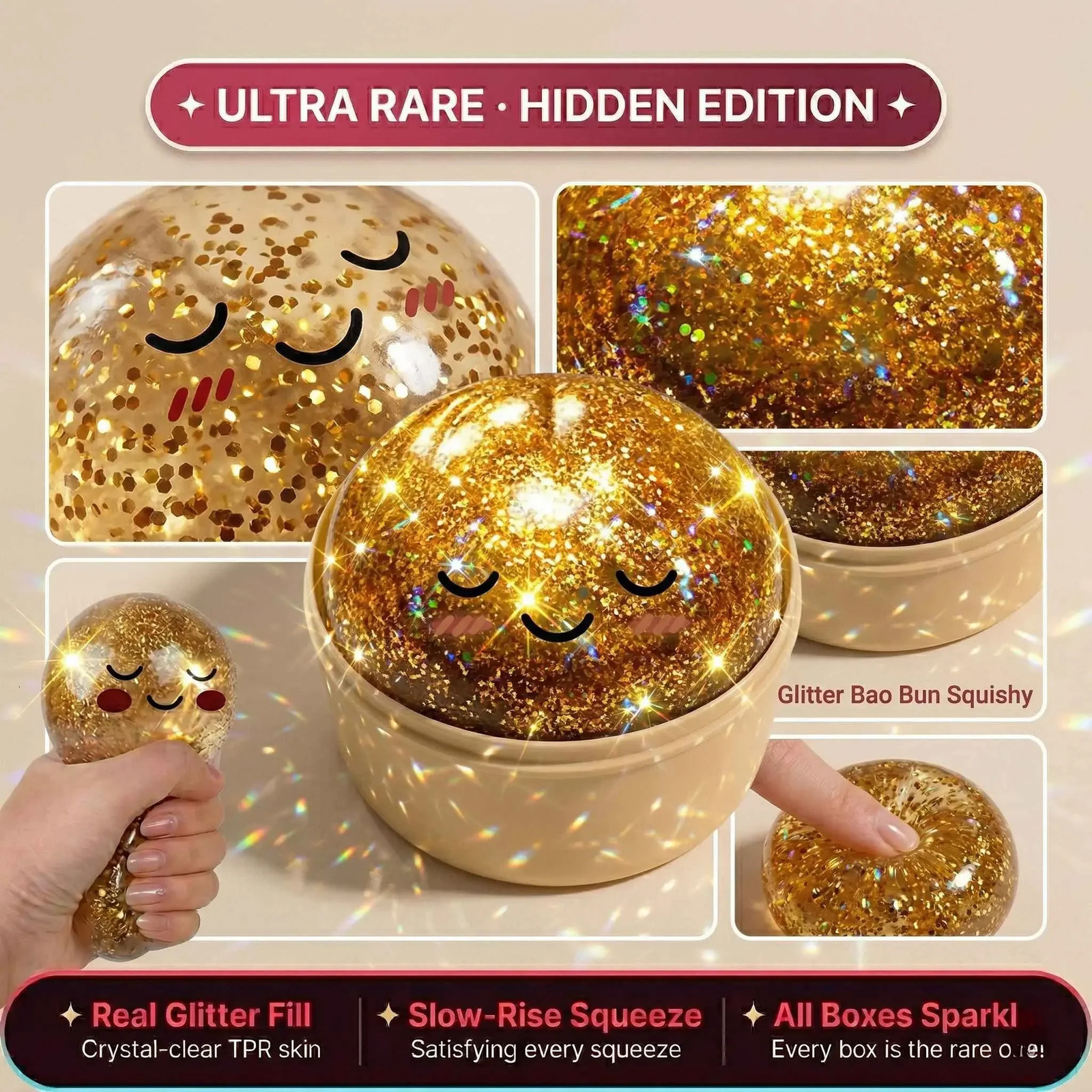 Viral Dumpling Squishy ULTRA RARE Gold Glitter Hidden Edition Squishies Slow Rise Stress Relief Soft w260522