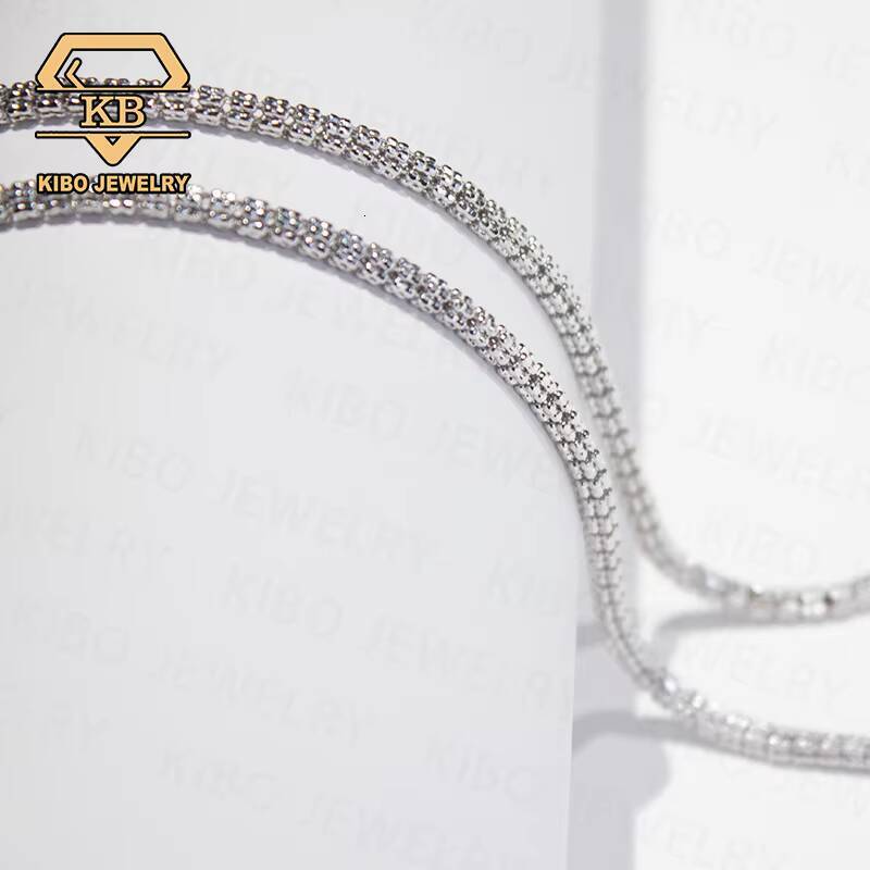14K Gold Plated Real 925 Sterling Silver 34mm Two Tone Ice Chain Diamond Cut Ice Link Chain Moon Ice Chain - view 7