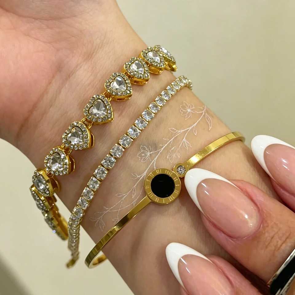 Yupsk 1/3pcs Gold Color Buling CZ Rhinestone Heart Tennis Bracelets for Women Trendy Versatile Stackable Jewelry H260522 - view 3