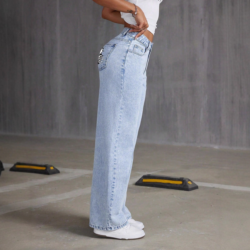 Luxury Women Designer High Waisted Jeans Fashionable Retro High-end Street Ice Silk Wide Leg Loose Straight Tube Wear-resistant Pants Outdoor Casual P - view 3
