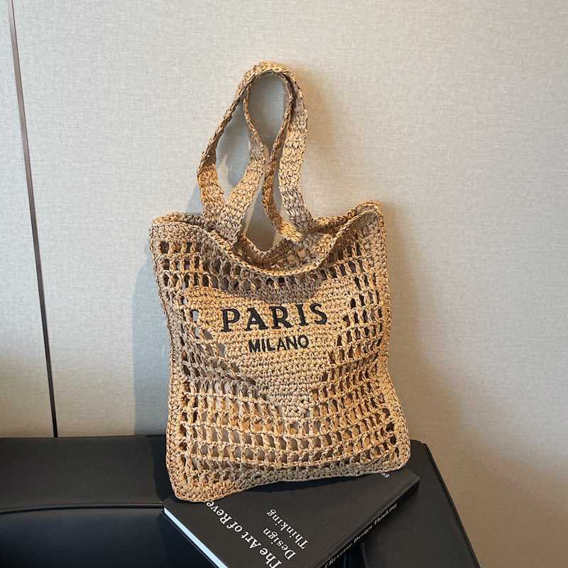 Designer Bag 2026 New Hollow Woven Women's Handbag Shoulder Summer Straw Large Capacity Tote Vacation Bag