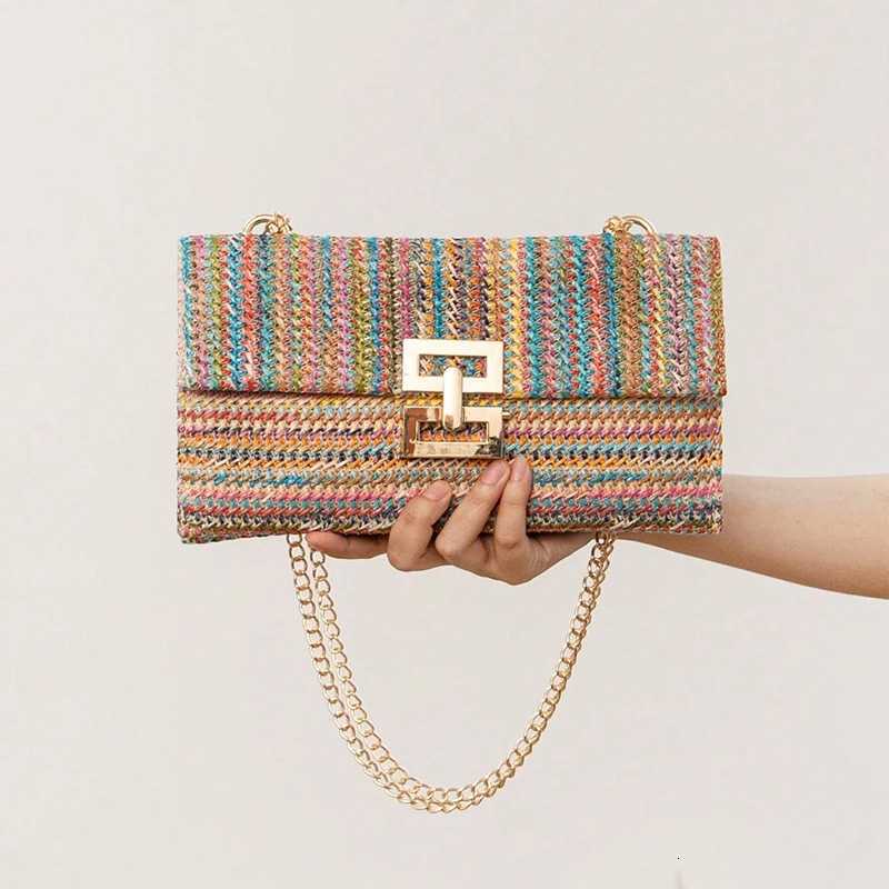 Summer Straw Envelope Beach Bag Fashion Raffia Evening Party Handbag Women Weave Pattern Clutch Messenger Purses Lady Wallet H260522