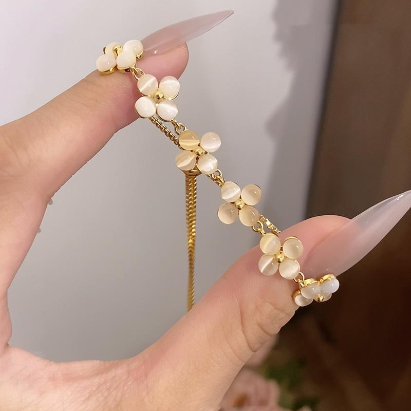 14K real gold plated clover flower French vintage ethnic style bracelet, light luxury high-end jewelry for women - view 4