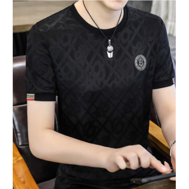 Mens luxury clothing mens ice silk short-sleeve T-shirt new summer high-end round-neck tee shirt half-sleeve