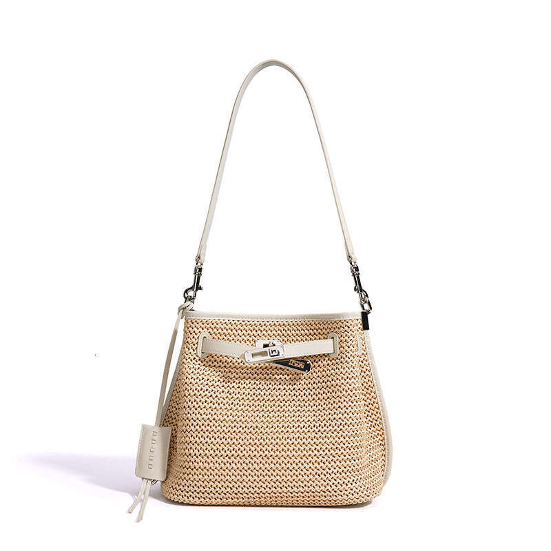 Ins Summer Woven Bucket Bag Beach Vacation Casual Lazy Style Versatile Shoulder Crossbody Handbag