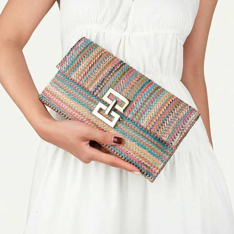 Summer Straw Envelope Beach Bag Fashion Raffia Evening Party Handbag Women Weave Pattern Clutch Messenger Purses Lady Wallet H260522