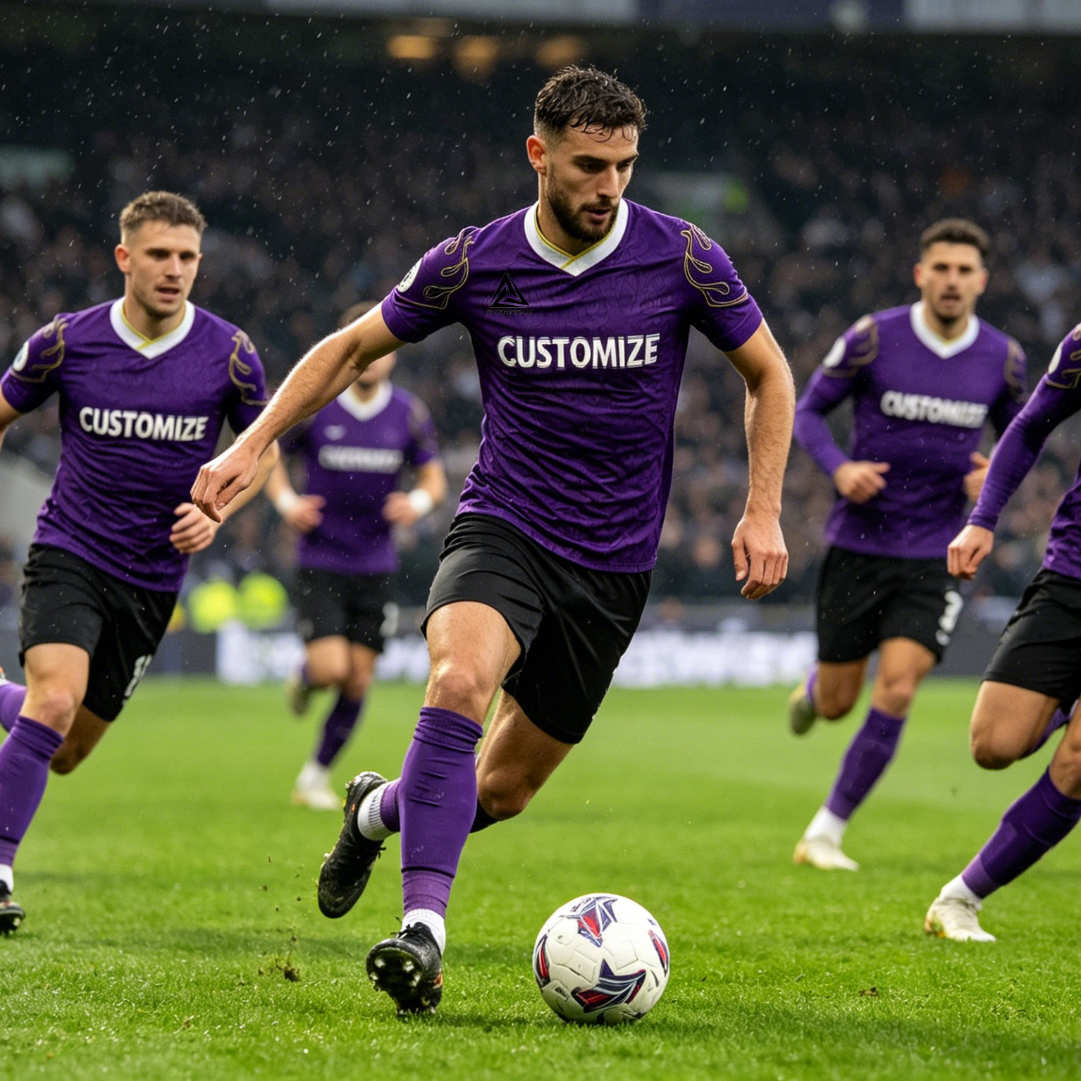Custom Soccer Jersey Set Men Purple with Flame Print Football Uniform with Shorts Personalized Name Number Breathable Quick Dry Kit - view 6