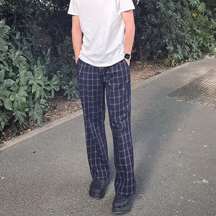 Designer Luxury Brand Essential Loose Plus Size Men's Straight Tube Checkered Pants Trendy Street Men's Summer Trumpet Curved Knife Pants Hi