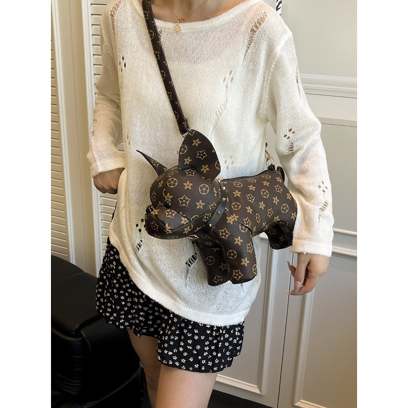 Designer Bag Exquisite Cartoon Print Dog French Bulldog Creative Color-Block Small Square 26 New Artistic Women's Shoulder Crossbody Bag