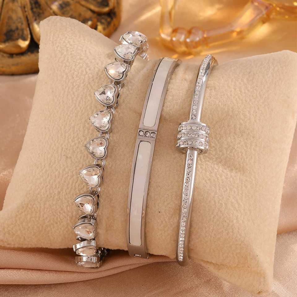 Yupsk 3/1pcs Fashion Trend Zircon Heart Tennis Chain Bracelet Bangles Set Stainless Steel Stackable Bracelet Jewelry for Women H260522