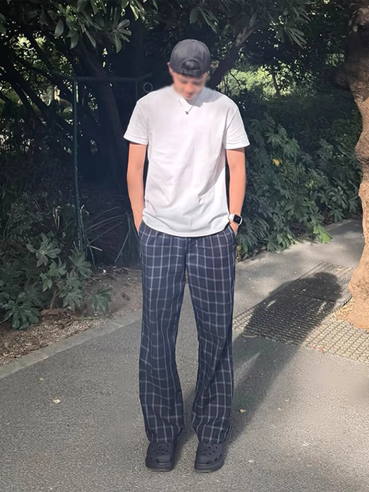 Designer Luxury Brand Essential Loose Plus Size Men's Straight Tube Checkered Pants Trendy Street Men's Summer Trumpet Curved Knife Pants Hi