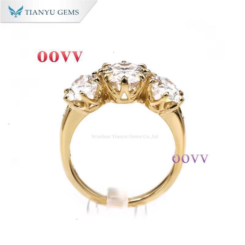 Tianyu Gems Yellow Gold Oval Cut Moissanite Three Stones Engagement Ring
