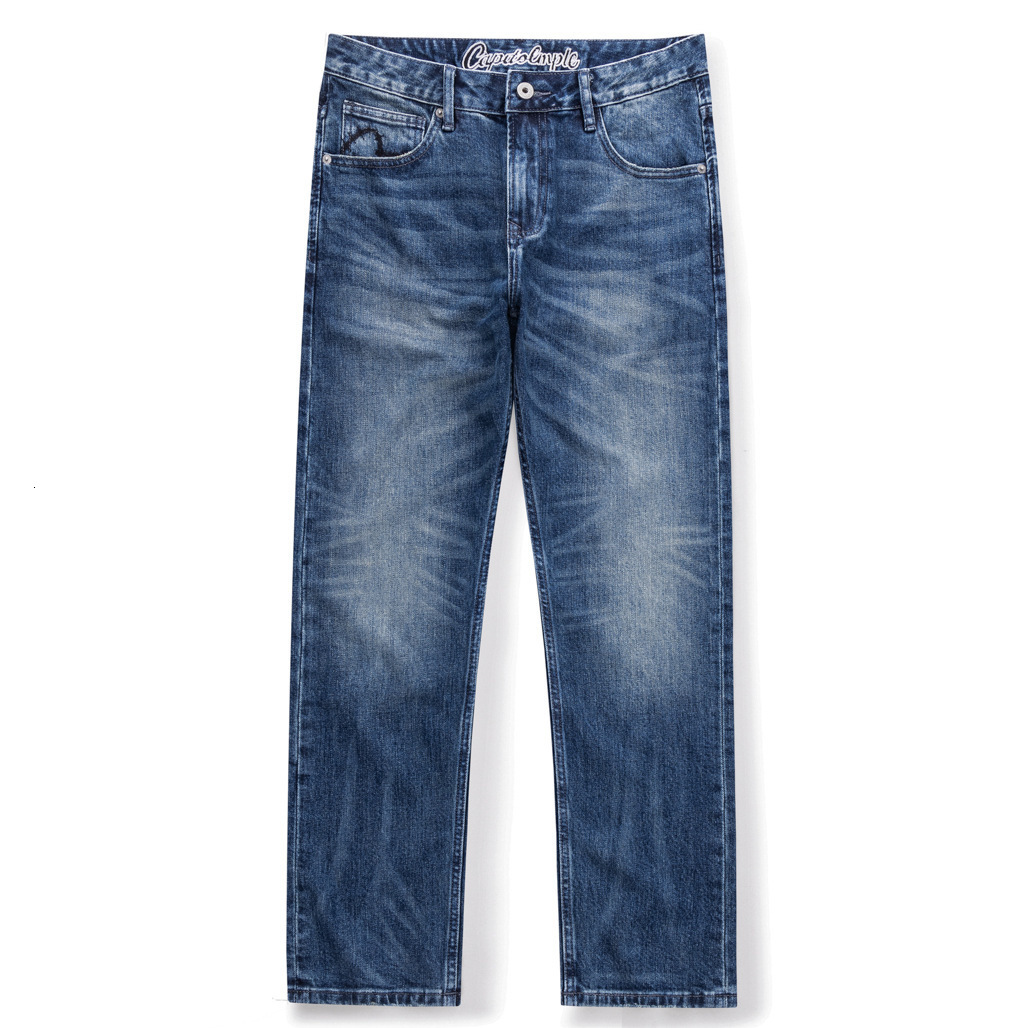 Mens straightleg midrise jeans spring and autumn washed blue loose fit versatile slimfit highend casual pants 260109