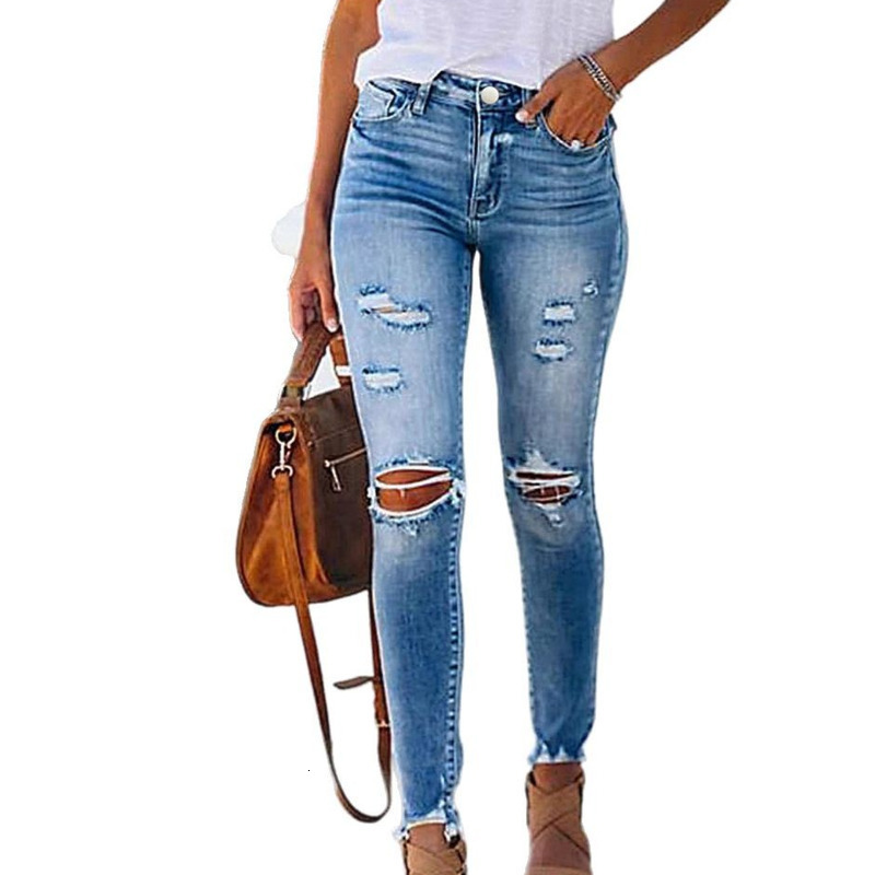 Womens Destroyed Ripped Distressed Slim Denim Pants Boyfriend Hole Blue Jeans Trousers S18101604