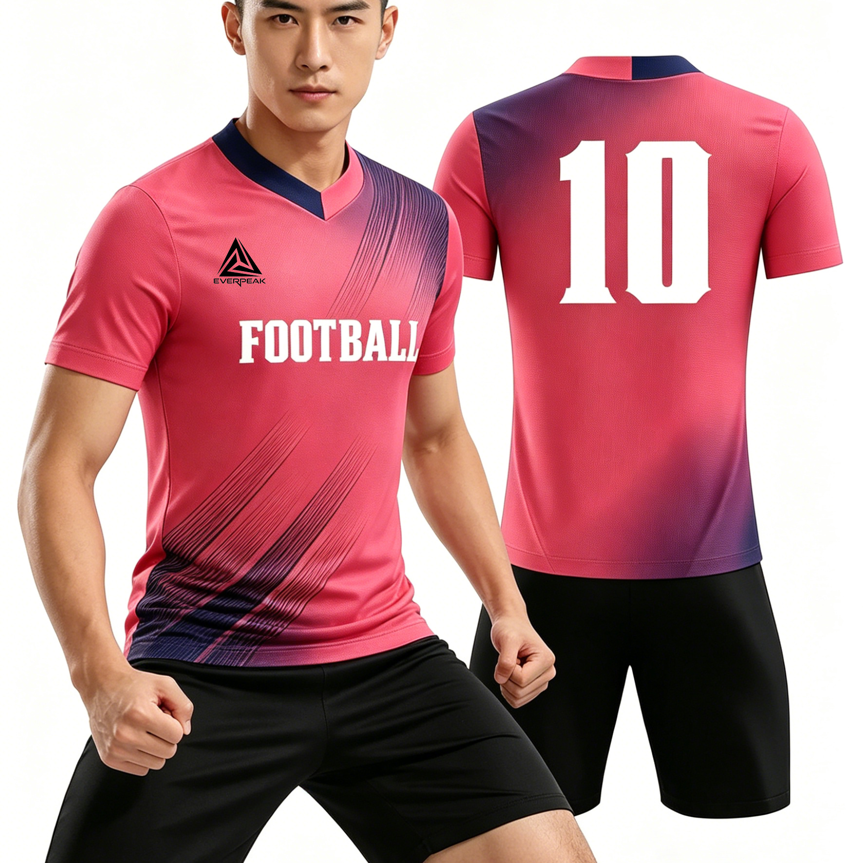 Custom Soccer Jersey Set Men Pink Purple Gradient Football Uniform with Shorts Personalized Name Number Breathable Quick Dry Kit - view 4