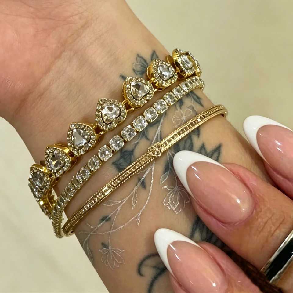 Yupsk 1/3pcs Gold Color Buling CZ Rhinestone Heart Tennis Bracelets for Women Trendy Versatile Stackable Jewelry H260522 - view 4