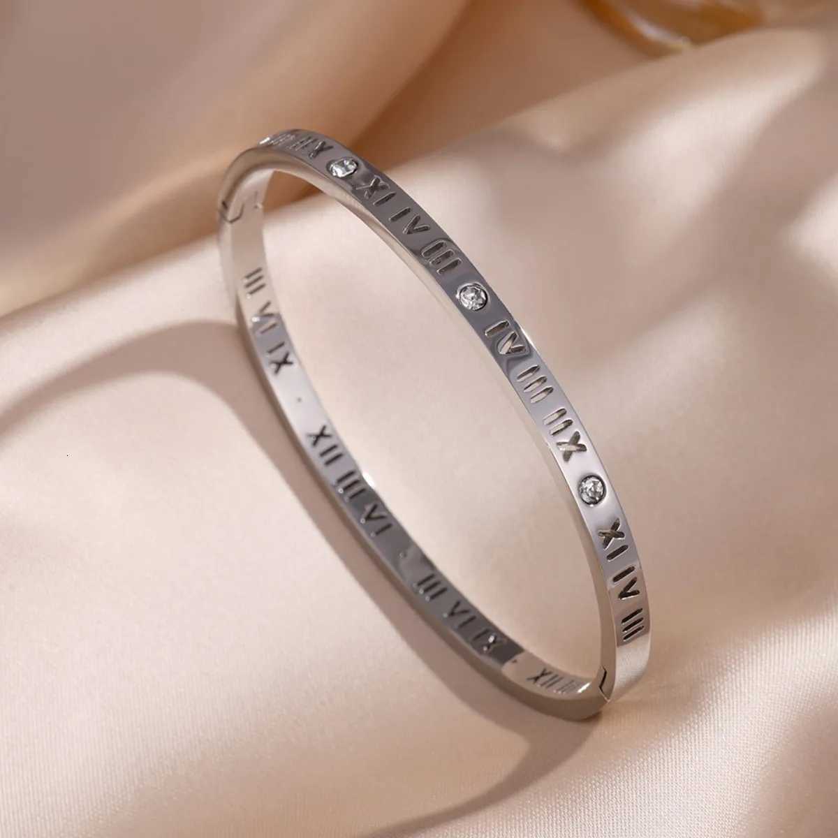 Yupsk 5Pcs/set Silver Color Titanium Steel Bracelet for Couples Shiny Zircon Inlaid Stainless Steel Bangles Female Jewelry Gift H260522 - view 5