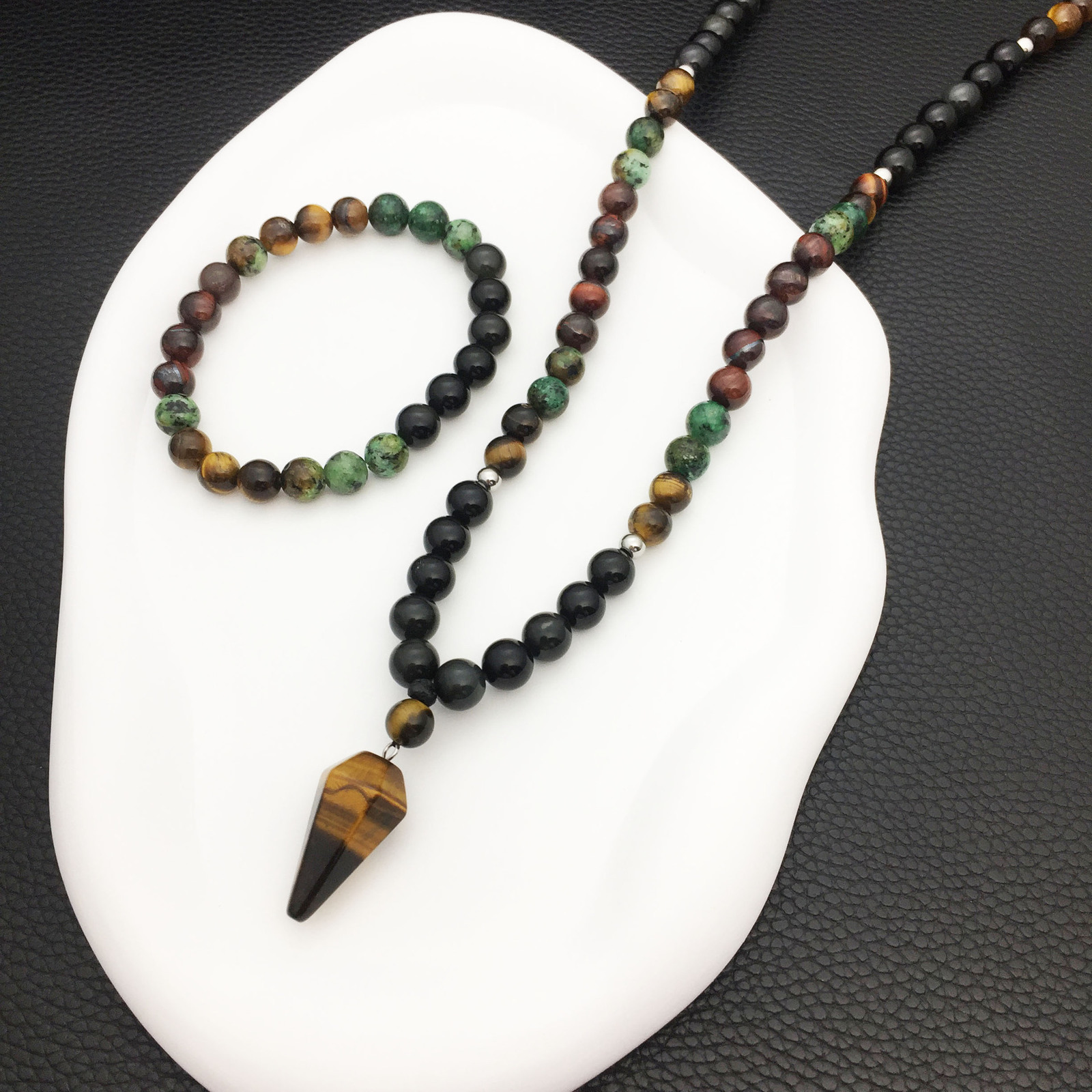 Imitation natural stone necklace and bracelet for women light luxury with a high-end feel niche style versatile accessory250724