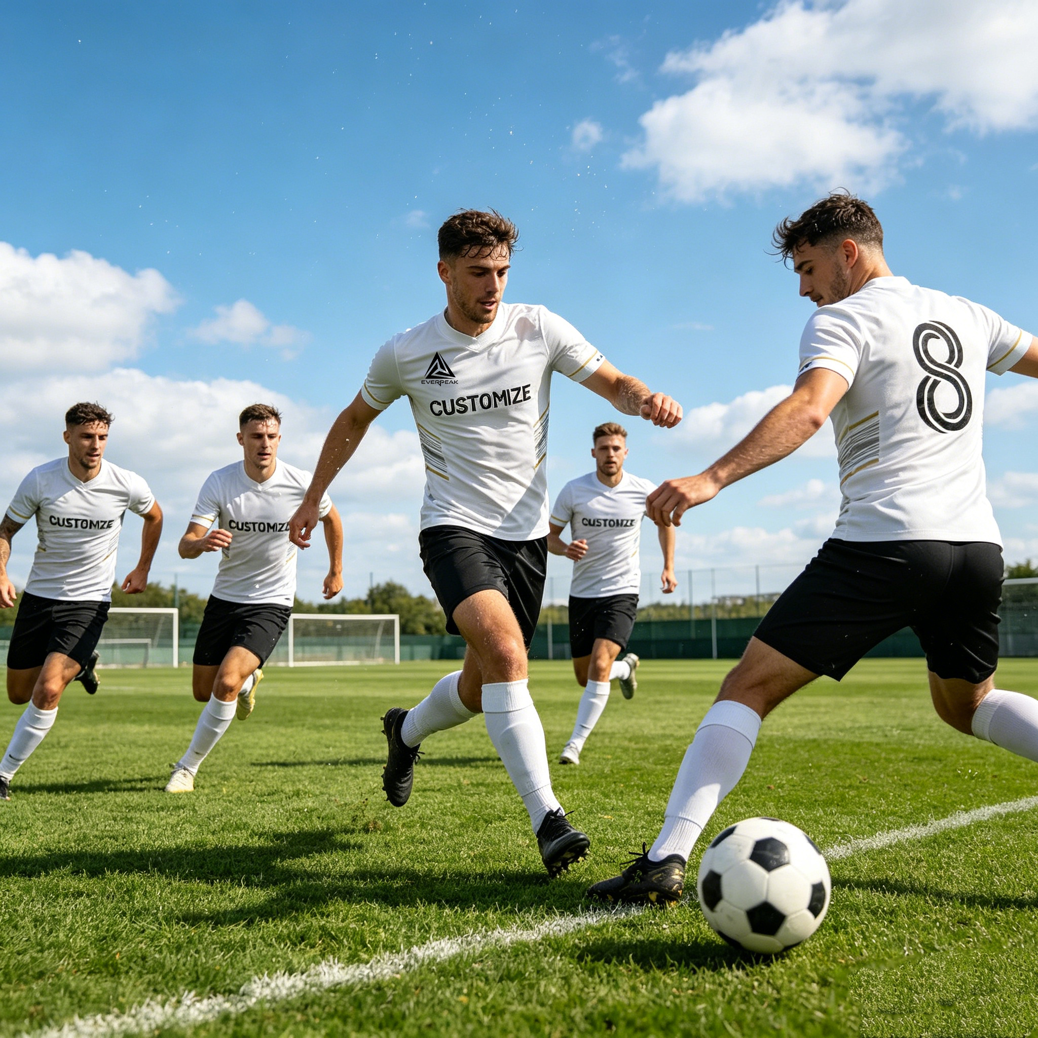 Custom Soccer Jersey Set Men White with Gold Accent Football Uniform with Shorts Personalized Name Number Breathable Quick Dry Kit - view 6