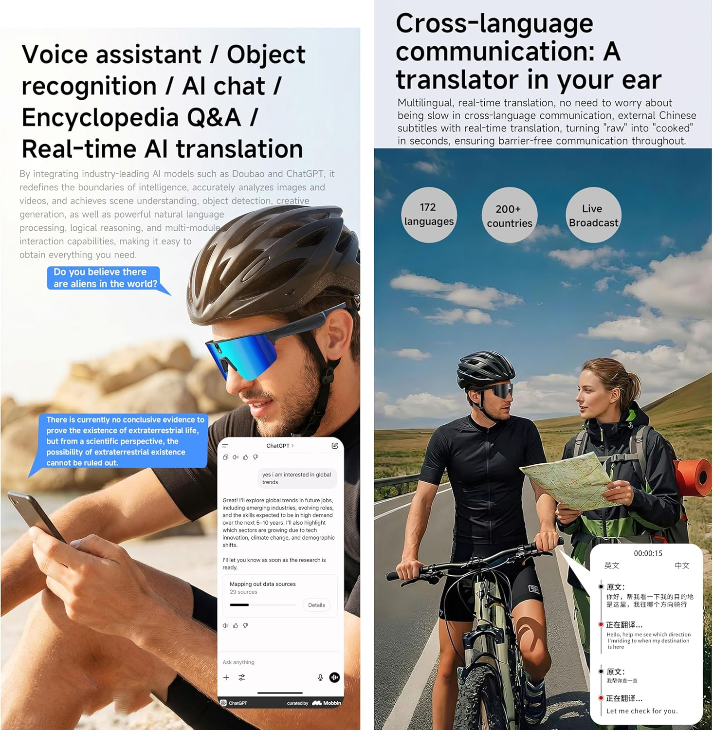 AI Glasses with HD 8MP Camera,Smart Glasses with 290 mAh,4K Video Camera Sunglasses with Smart Translation