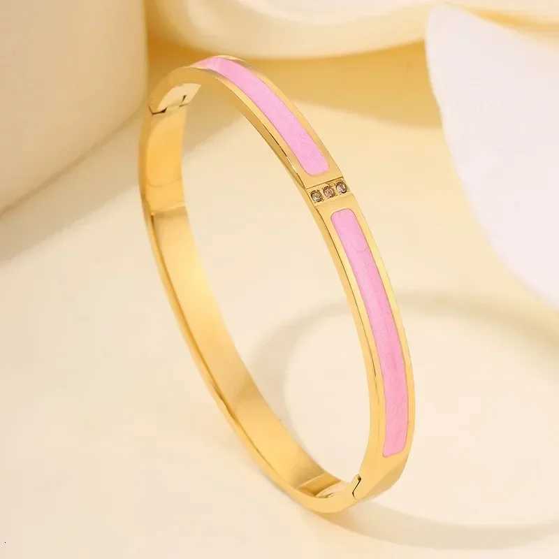 ZAKOL New Buling Pink Crystal Zirconia Stainless Steel Bracelet for Women Versatile Stackable Jewelry Waterproof Bangle Gift H260522