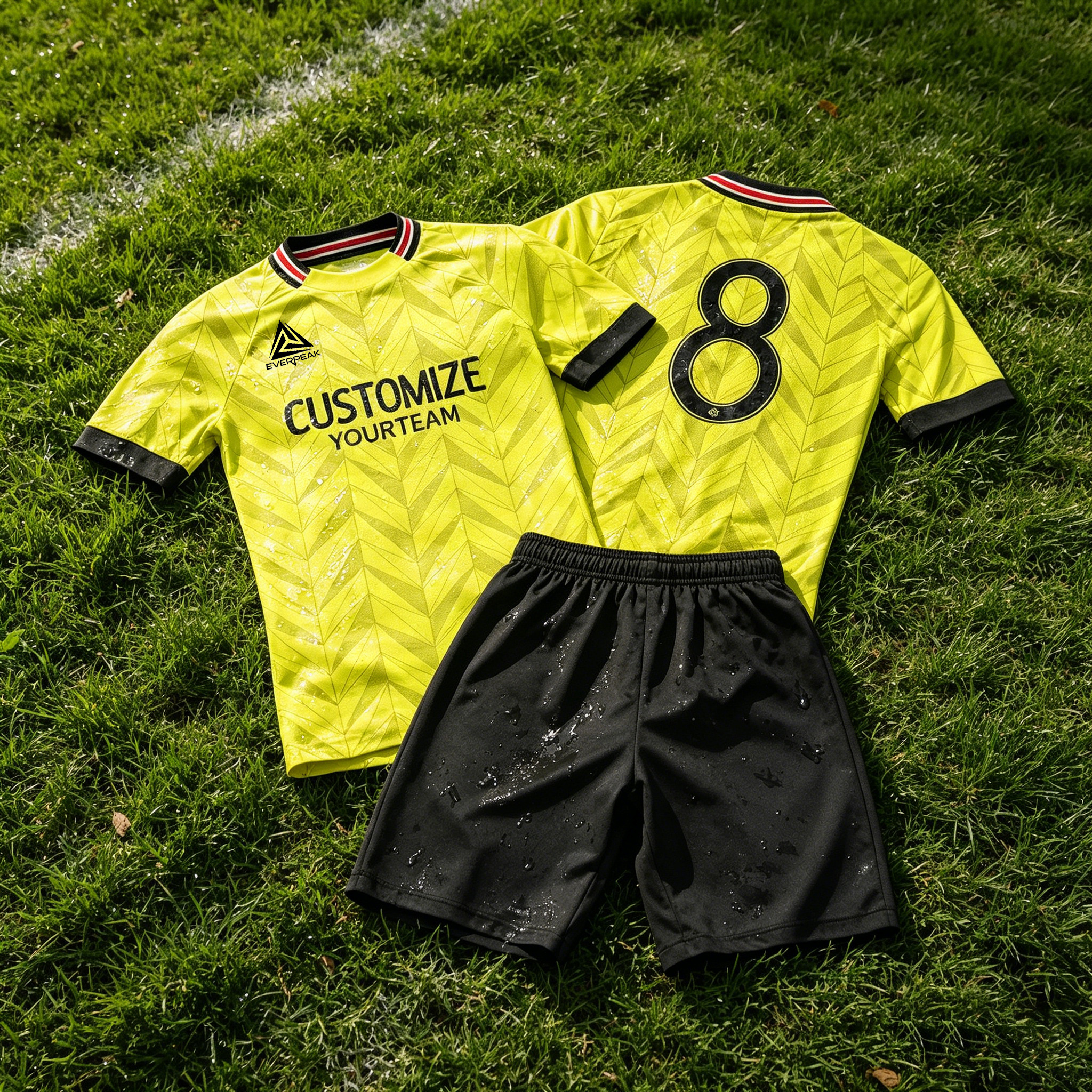 Custom Soccer Jersey Set Men Yellow Herringbone Pattern Football Uniform with Shorts Personalized Name Number Breathable Quick Dry Kit - view 6