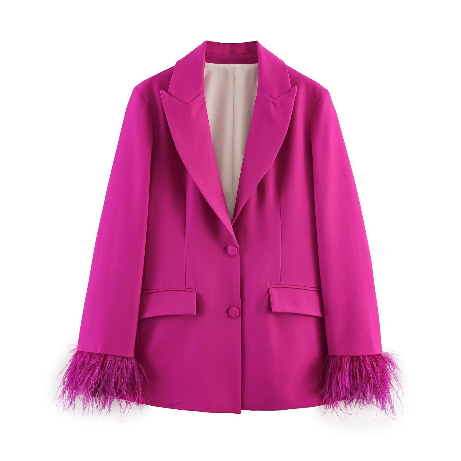 Women's Suits Blazers TRAF Women's Blazer Suits Green Feather Blazer Woman 2022 Long Sleeve Blazer Sets Stylish Button Autumn Jacket Blazers
