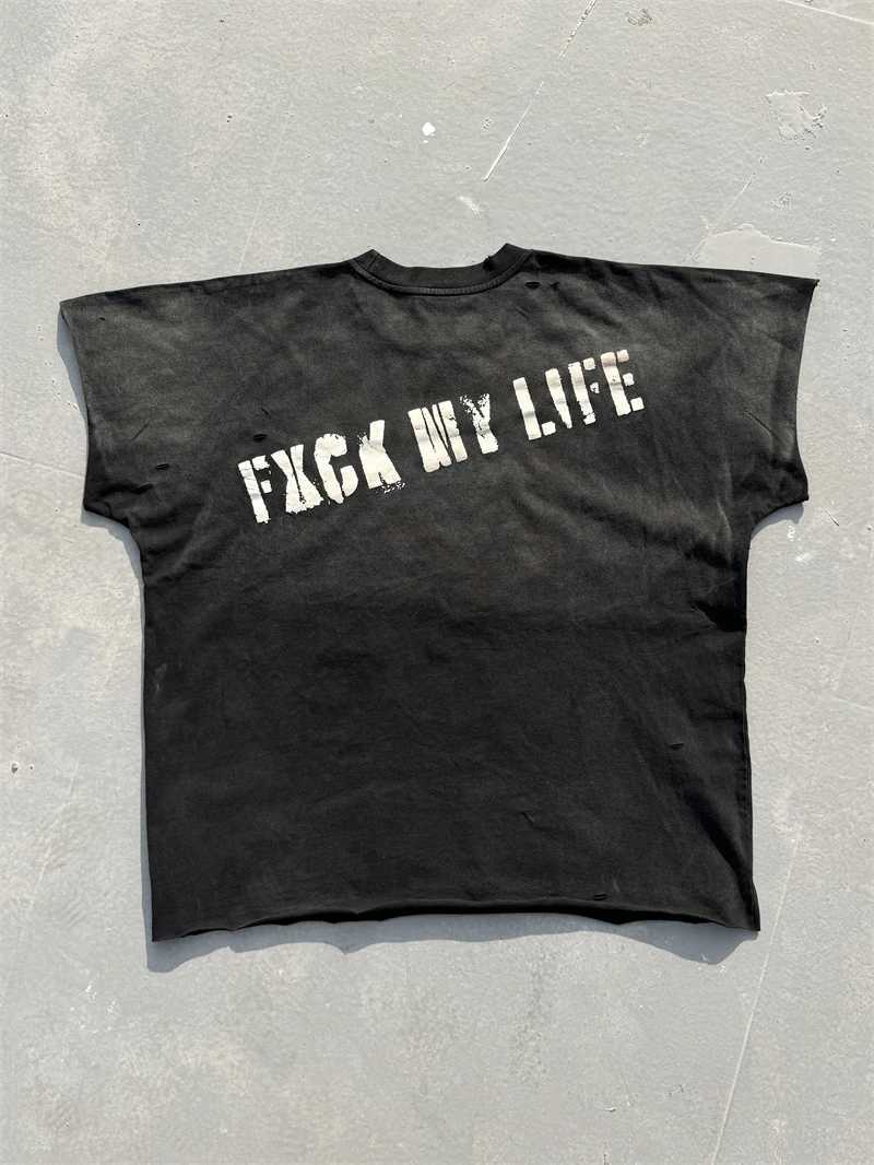 Washed Saint Punk art limited edition BOX TEE Hand Worn Vest T-Shirts Men Women T Shirt H260522 - view 5